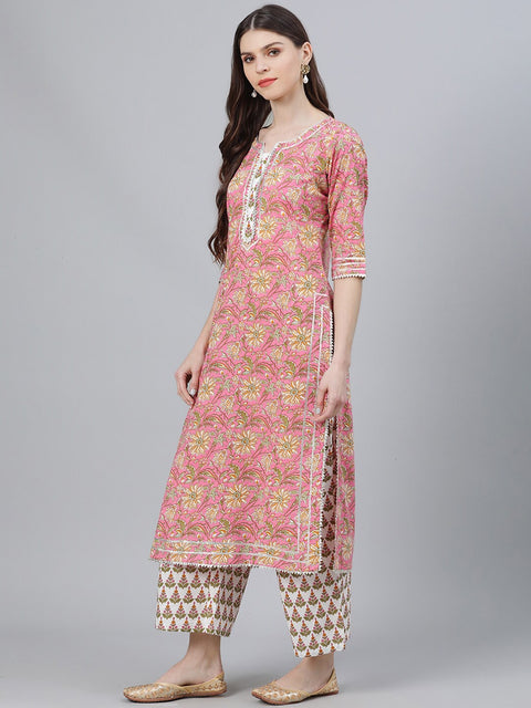 Arayna Women's Cotton Printed Straight Kurti Palazzo Pants Set With Dupatta