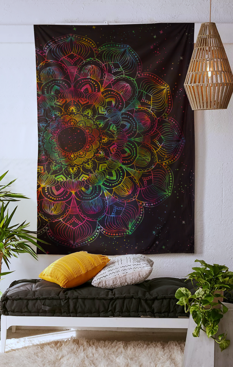 SheetKart Cotton Printed Wall Hanging Tapestry - Hand Made Tie and Dye - Elegant Mandala Design - Perfect Home Decor Accent | Proudly Made in India