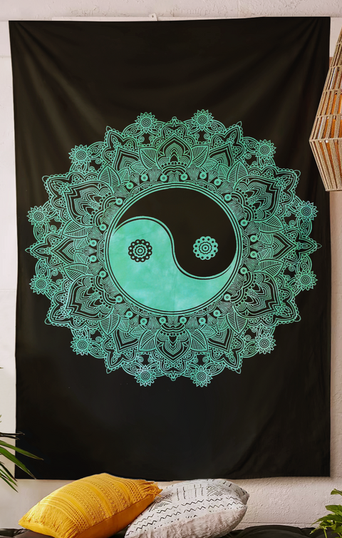 SheetKart Yin Yang Mandala Cotton Printed Wall Hanging Tapestry - Hand Made Tie & Dye | Proudly Made in India