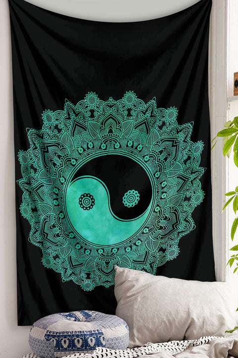 SheetKart Yin Yang Mandala Cotton Printed Wall Hanging Tapestry - Hand Made Tie & Dye | Proudly Made in India