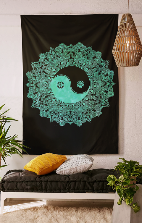 SheetKart Yin Yang Mandala Cotton Printed Wall Hanging Tapestry - Hand Made Tie & Dye | Proudly Made in India