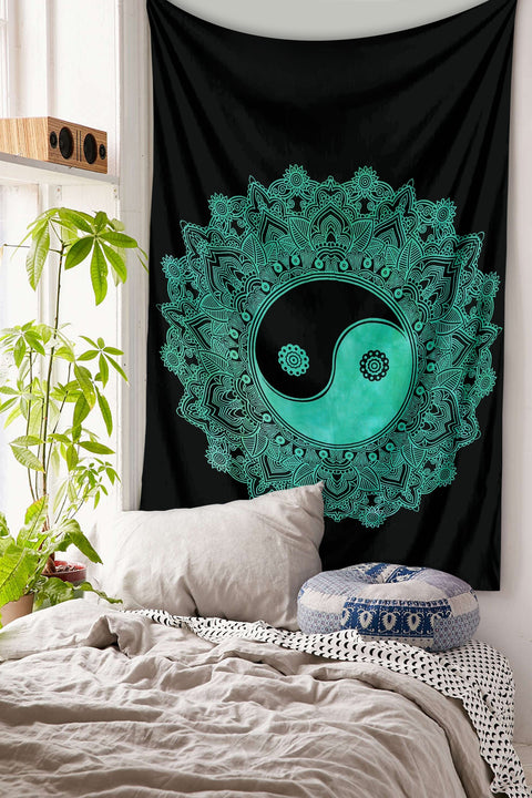 SheetKart Yin Yang Mandala Cotton Printed Wall Hanging Tapestry - Hand Made Tie & Dye | Proudly Made in India