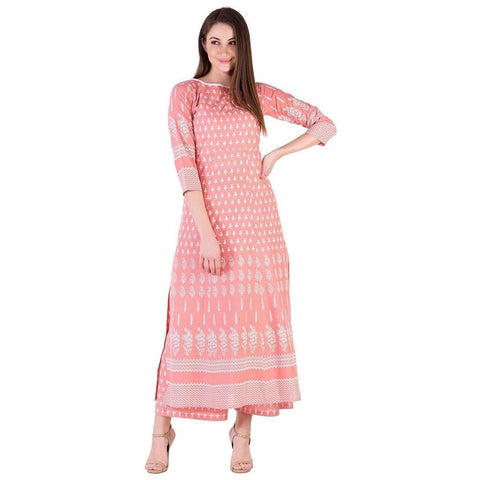 Arayna Women's Cotton Printed  Kurta Palazzo Set, Pink - SheetKart