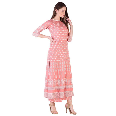 Arayna Women's Cotton Printed  Kurta Palazzo Set, Pink - SheetKart