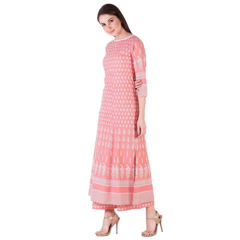 Arayna Women's Cotton Printed  Kurta Palazzo Set, Pink - SheetKart