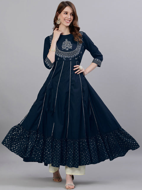 Women's Rayon Printed and Embroidered Anarkali Kurta