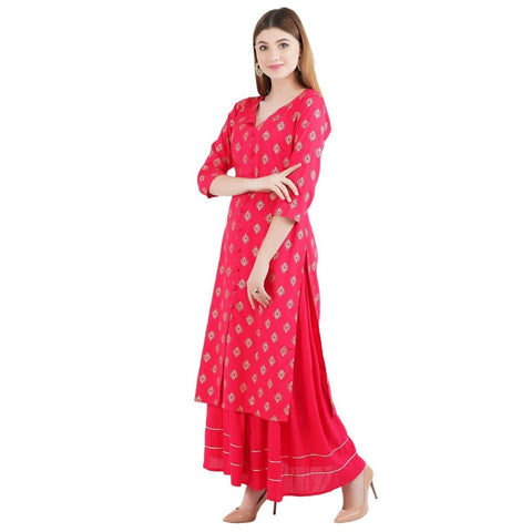 Arayna Women's Rayon Printed Kurta with Skirt Set - SheetKart