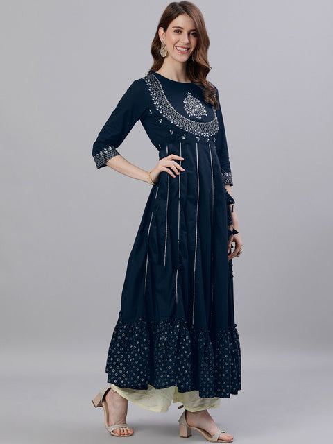 Women's Rayon Printed and Embroidered Anarkali Kurta