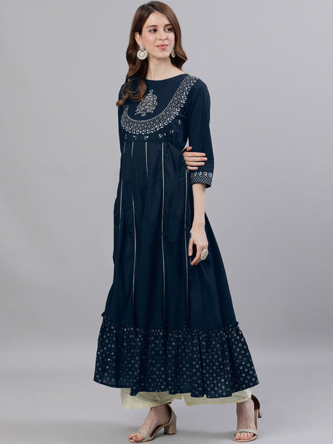 Women's Rayon Printed and Embroidered Anarkali Kurta