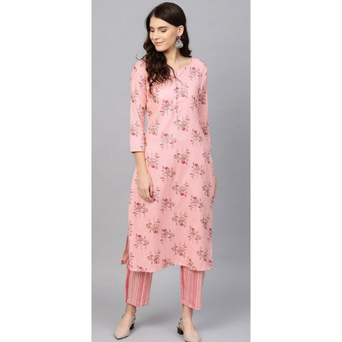 Arayna Women's Rayon Printed Kurta Palazzo Set, Pink - SheetKart