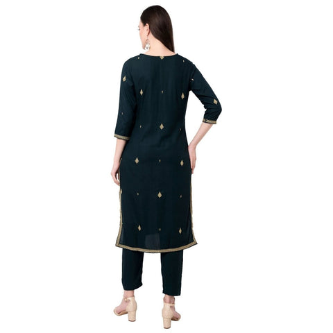 Arayna Women's Embroidered Kurta Palazzo with Dupatta Set in Forest Green - SheetKart