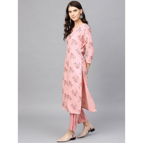 Arayna Women's Rayon Printed Kurta Palazzo Set, Pink - SheetKart