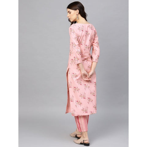 Arayna Women's Rayon Printed Kurta Palazzo Set, Pink - SheetKart