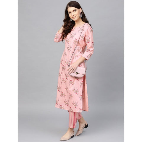 Arayna Women's Rayon Printed Kurta Palazzo Set, Pink - SheetKart