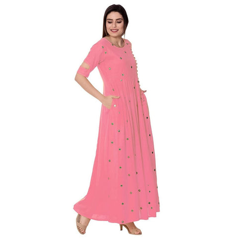 Arayna Women's Rayon Pink Anarkali Kurti - SheetKart