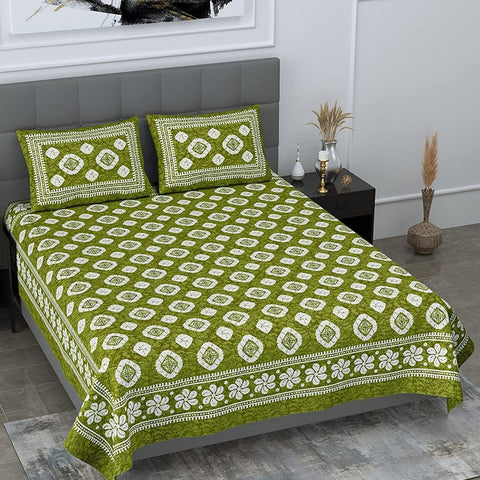 Printed Double Bedsheet with 2 Pillow Covers, Shamrock Green