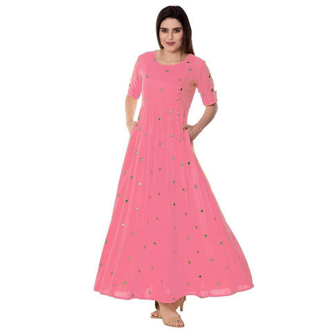 Arayna Women's Rayon Pink Anarkali Kurti - SheetKart