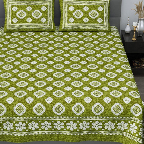 Printed Double Bedsheet with 2 Pillow Covers, Shamrock Green