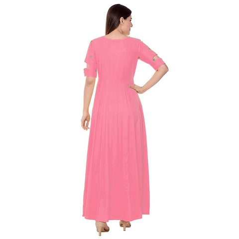 Arayna Women's Rayon Pink Anarkali Kurti - SheetKart