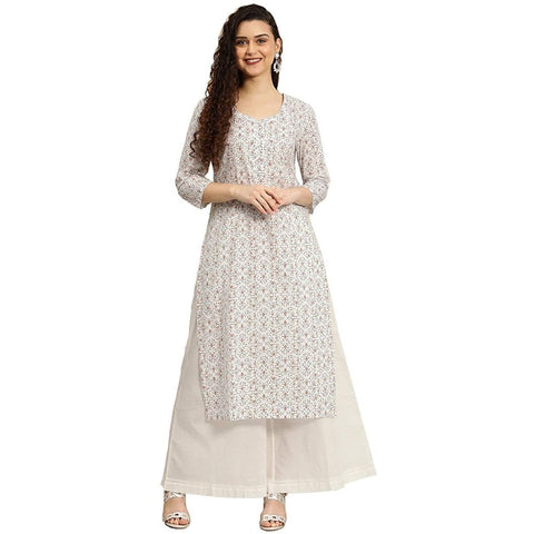 Arayna Women's Cotton Printed Kurta, Beige - SheetKart