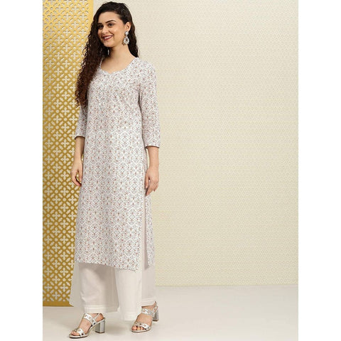 Arayna Women's Cotton Printed Kurta, Beige - SheetKart