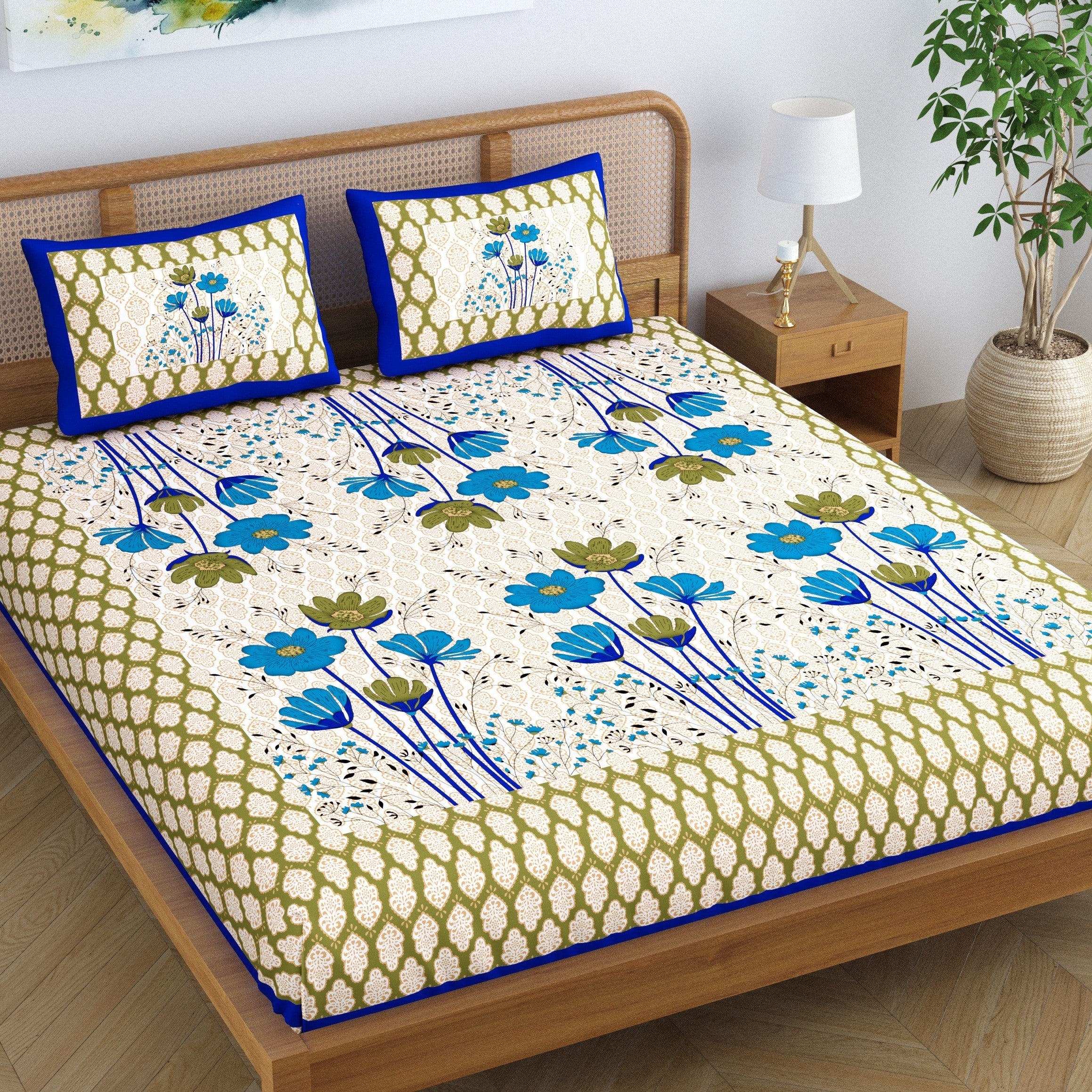 SheetKart Floral Printed 100% Cotton Bedsheet for Double Bed, Jaipuri